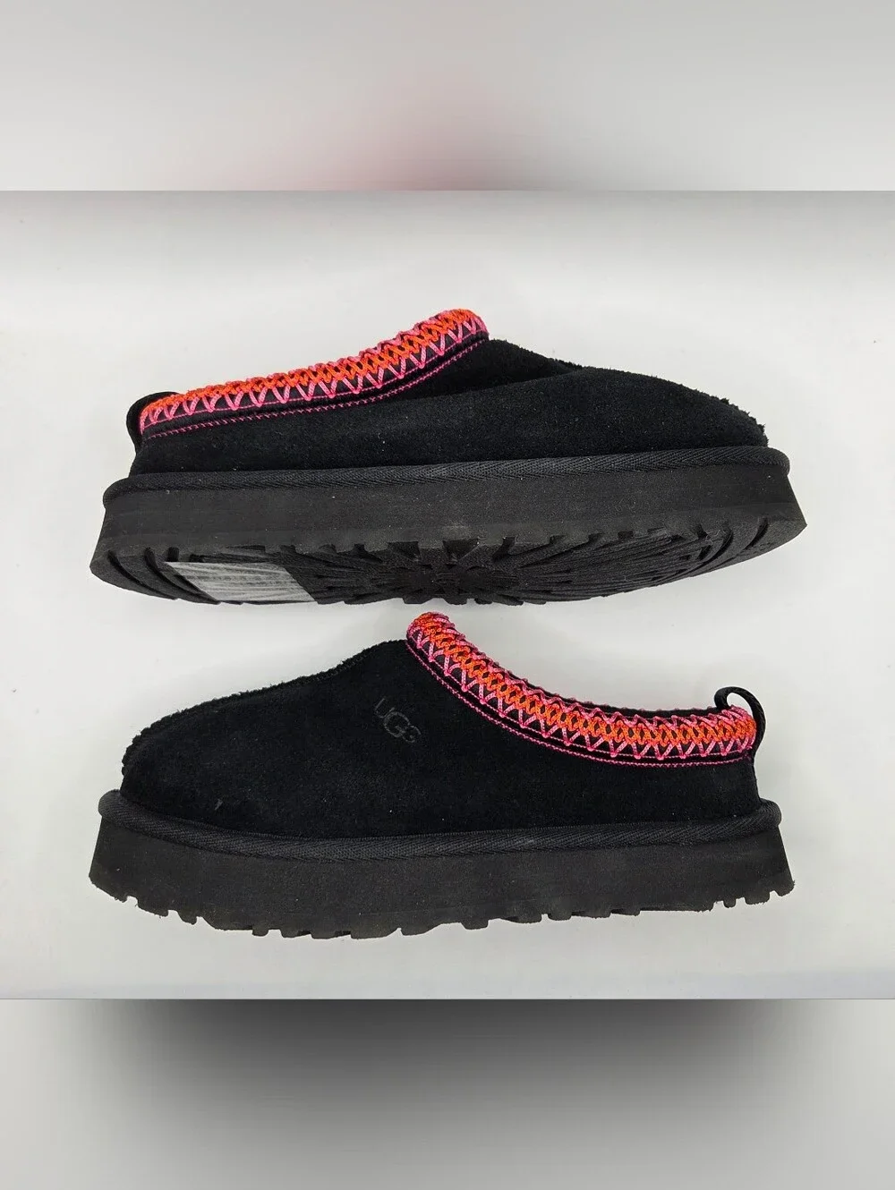 UGG Black Suede Slip-On Clog with Neon Stitching